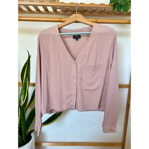 Topshop Cropped Pink Button Down Blouse